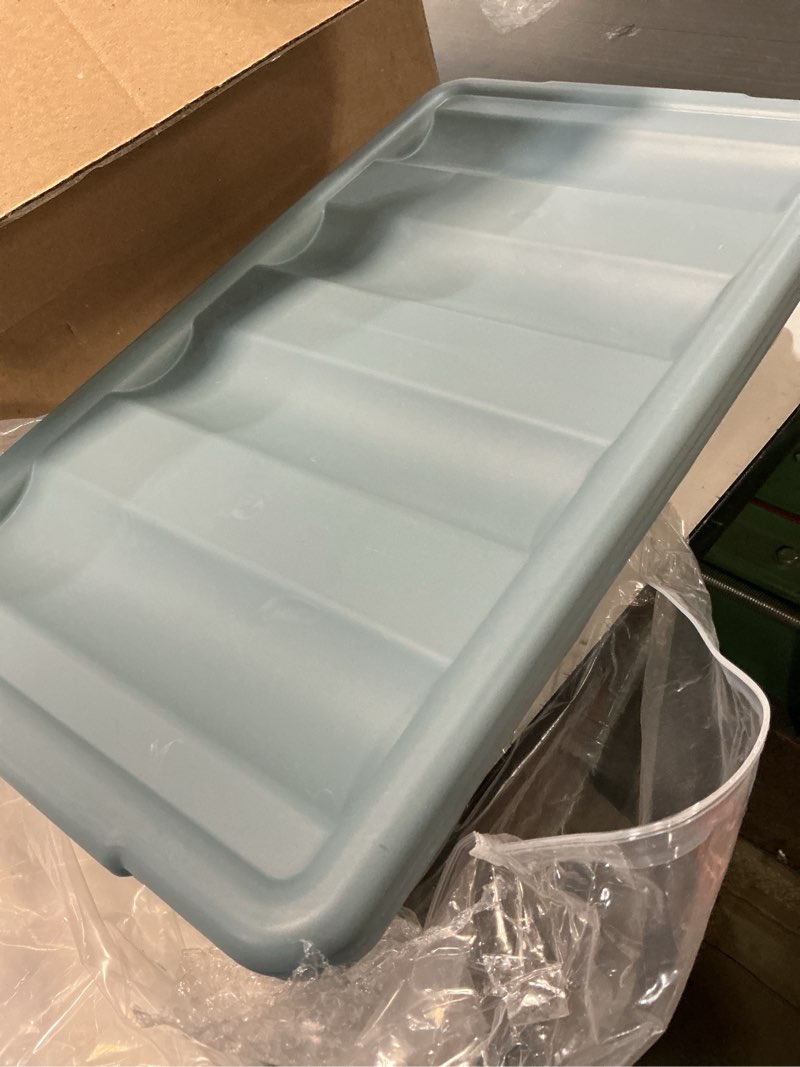 Condition photo showing Good Condition for Maxdot 2 Pcs 20.5 x 11.9 x 3.7 Inch Silverware Organizer with Lid, Commercial 4-compartment Restaurant Kitchen Cutlery Tray, Plastic Silverware Storage Container, Condiments Holder, Utensil Box Grayish Blue 2