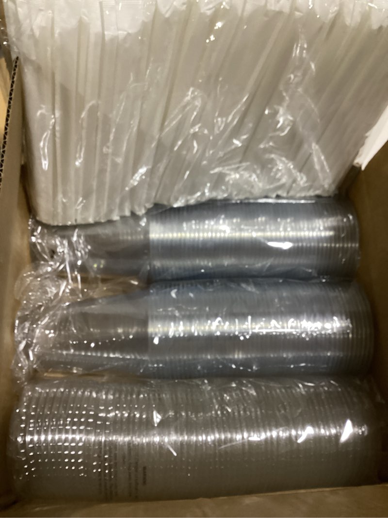 Condition photo showing Good Condition for (similar to) dealusy 100 pack - 16 oz clear plastic cups with lids and straws, sturdy & food safe iced coffee cups with lids, disposable plastic smoothie cups for cold drinks 16 oz 100.0