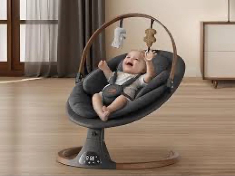 Baby Swings for Infants, Monamii Baby Swing, Infant Swing with 5 Speeds, 10 Lullabies, Electric Swing for Baby, Indoor & Outdoor Use (Beige)