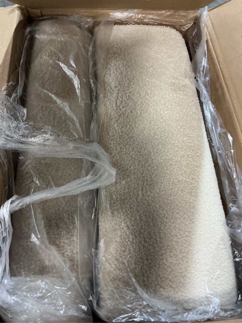 Condition photo showing Good Condition for oversized accent chair, upholstered armless mid century modern living room chair with wooden legs for bedroom/office/cafe, sherpa beige beige sherpa