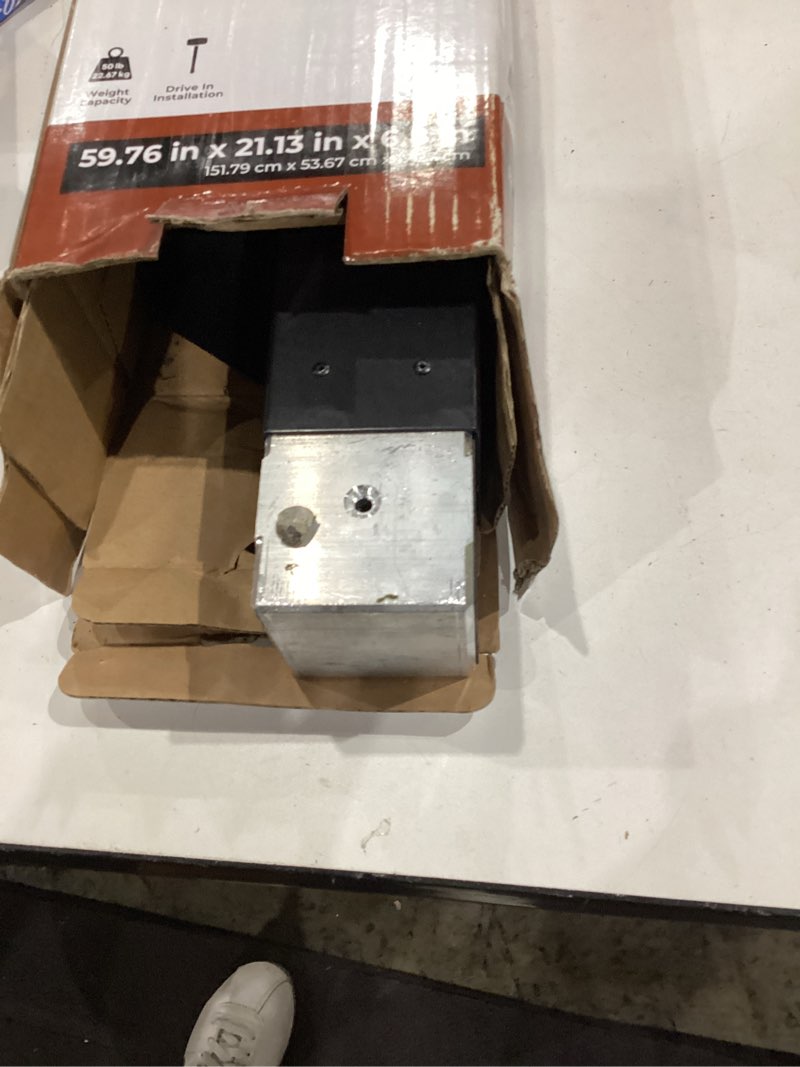 Condition photo showing As Is for steel drive-in, top mount, mailbox post kit, black
