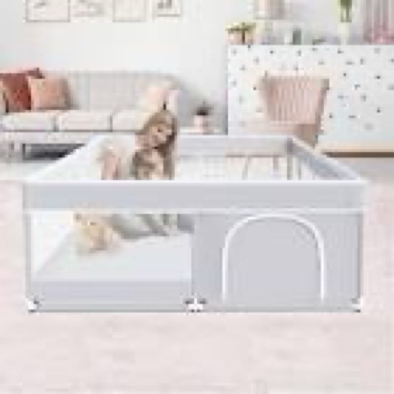 fshibila baby playpen, baby playard for babies and toddlers, baby rance play pens for indoor & outdoor, sturdy safety play yard with soft breathable mesh, anti-fall, 50 * 74 * 27 inches grey