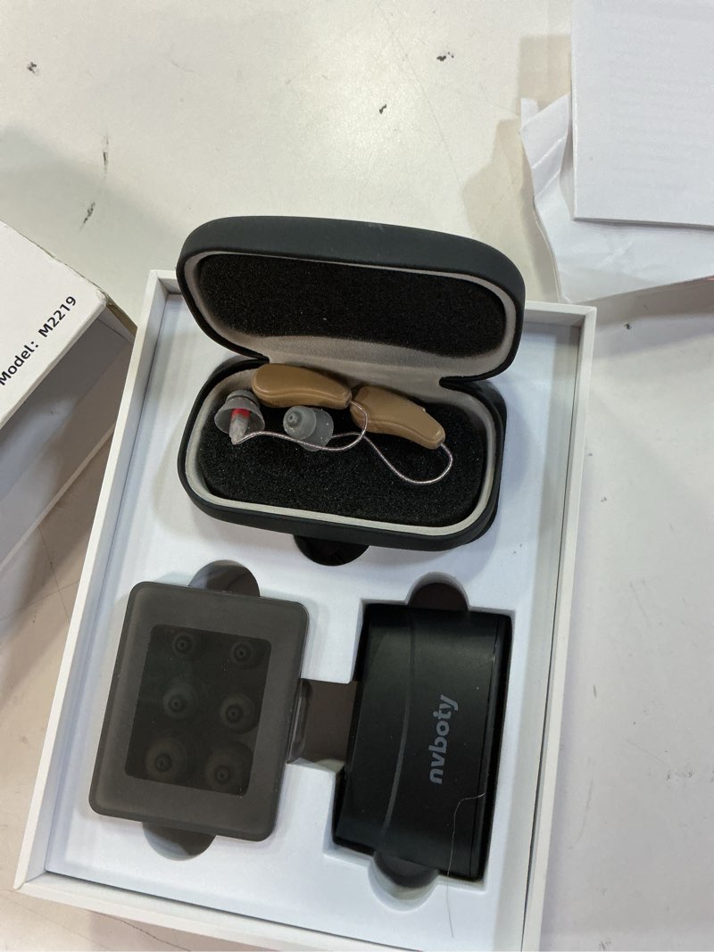 Condition photo showing As Is for hearing aids, hearing aids for seniors, rechargeable hearing aid with noise cancellation, 5-level button volume control, otc hearing amplifier for moderate hearing loss, clear sound