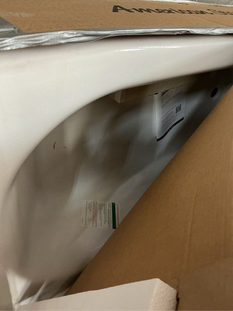 Condition photo showing As Is for american standard princeton 30-in x 60-in white porcelain enameled steel alcove soaking bathtub (left drain)