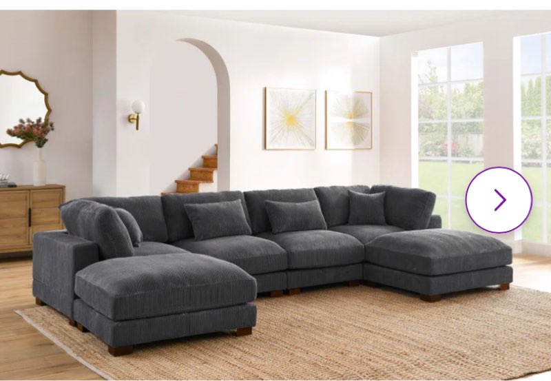 Shaped Corduroy Couch Reversible Chaise Upholstered Modular Sec
