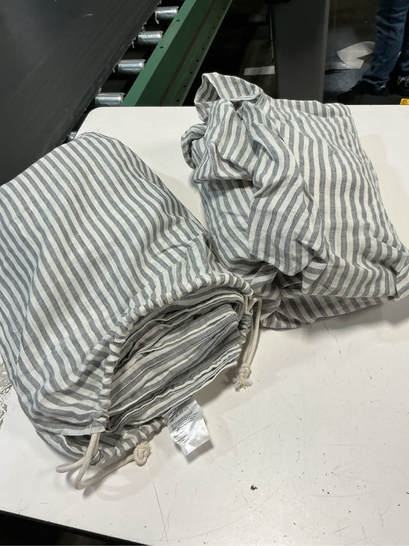 Condition photo showing Good Condition for quince european linen sheet set of 4 piece queen mist/white stripe 