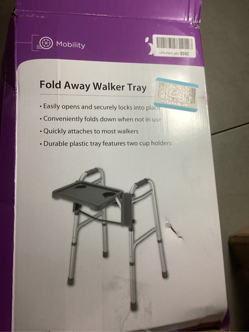 Condition photo showing As Is for medline guardian walker flip tray, gray, 1 count