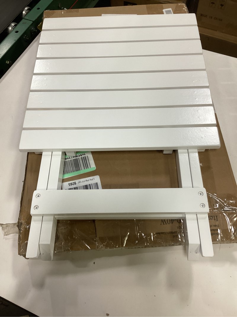 Condition photo showing Good Condition for Small Side Table Square Folding, Patio Foldable Wooden End Table for Outdoor Indoor Porch Camping Living Room Bedroom, as Coffee Table or Plant Stand, White 1-white Rectangular Table 15.5"D x 15.5"W x 18.5"H