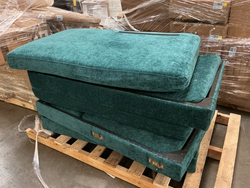 Condition photo showing As Is for alcantara 3-seater 79.5'' modern upholstered sofa with square armrests and 2 throw pillows