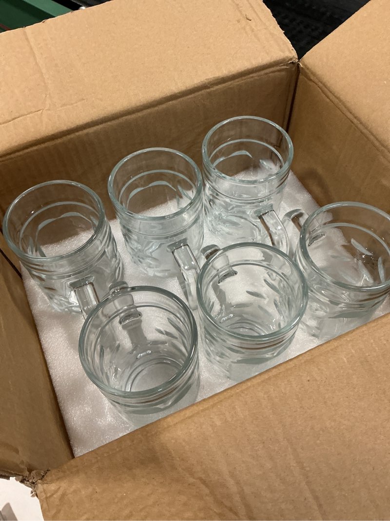 Condition photo showing New/Like New for 20oz Heavy Glass Beer Mug Set of 6 with Handle,Beer Mugs for Freezer, Large Glass Beer Stein Clear 20 Ounces