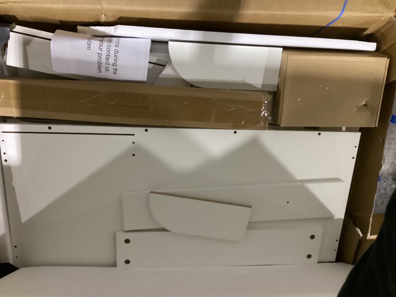 Condition photo showing Good Condition for LIVELYGLOW Lighted Makeup Vanity Desk, 35.4“W x 15.7'”D x 54“H, White (with Lights and Mirror, Dimming Function, 2 Drawers and 1 Cabiniet, Open Shelves) by Boahaus