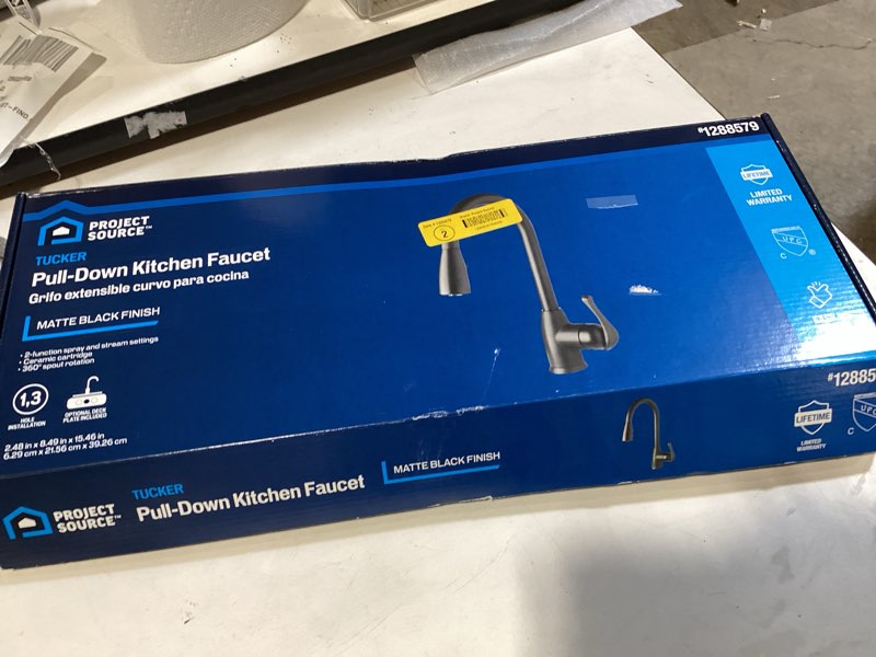 project source tucker matte black single handle pull-down kitchen faucet new