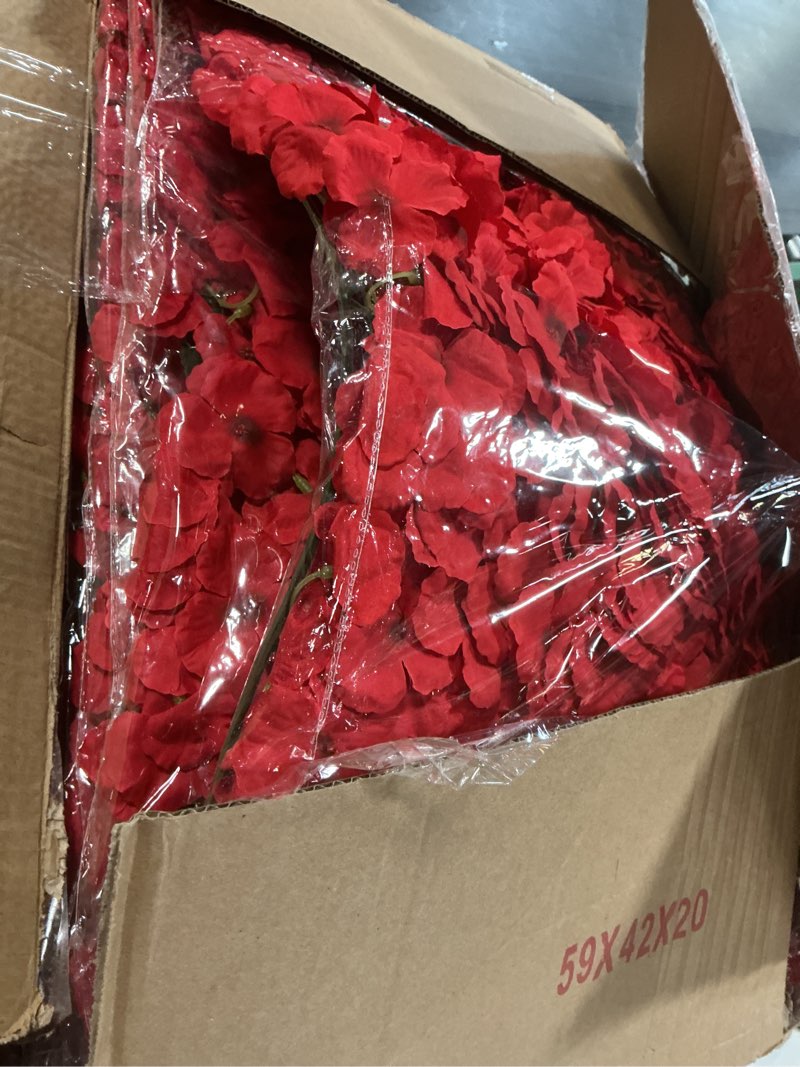 Condition photo showing Good Condition for BLOSMON Flower Wall Panel Backdrop - 12 Pcs 24 x 16 Inch Red Artificial Hydrangea Floral Panels for Wedding Party Baby Bridal Shower Decor - 3D Fake Silk Flower Backdrop Decoration Red 12