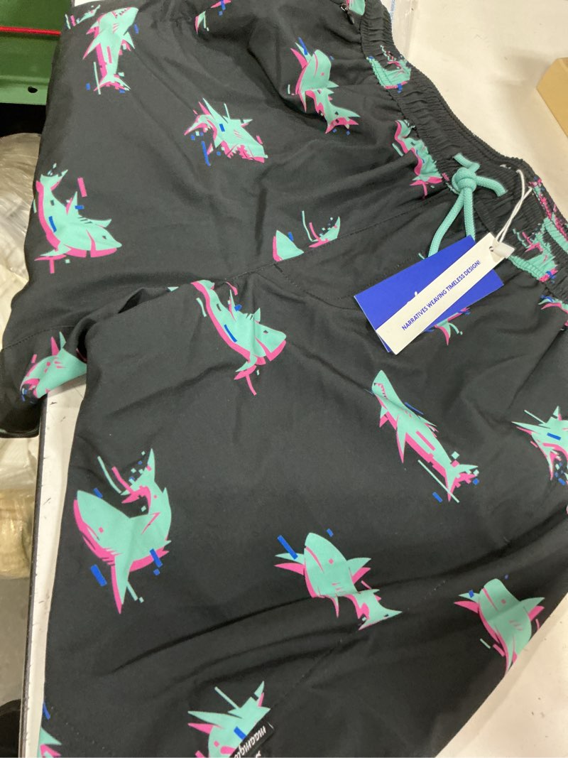 Condition photo showing Good Condition for maamgic mens swim trunks with compression liner 9 inch recycled stretch bathing suit with zipper poc m