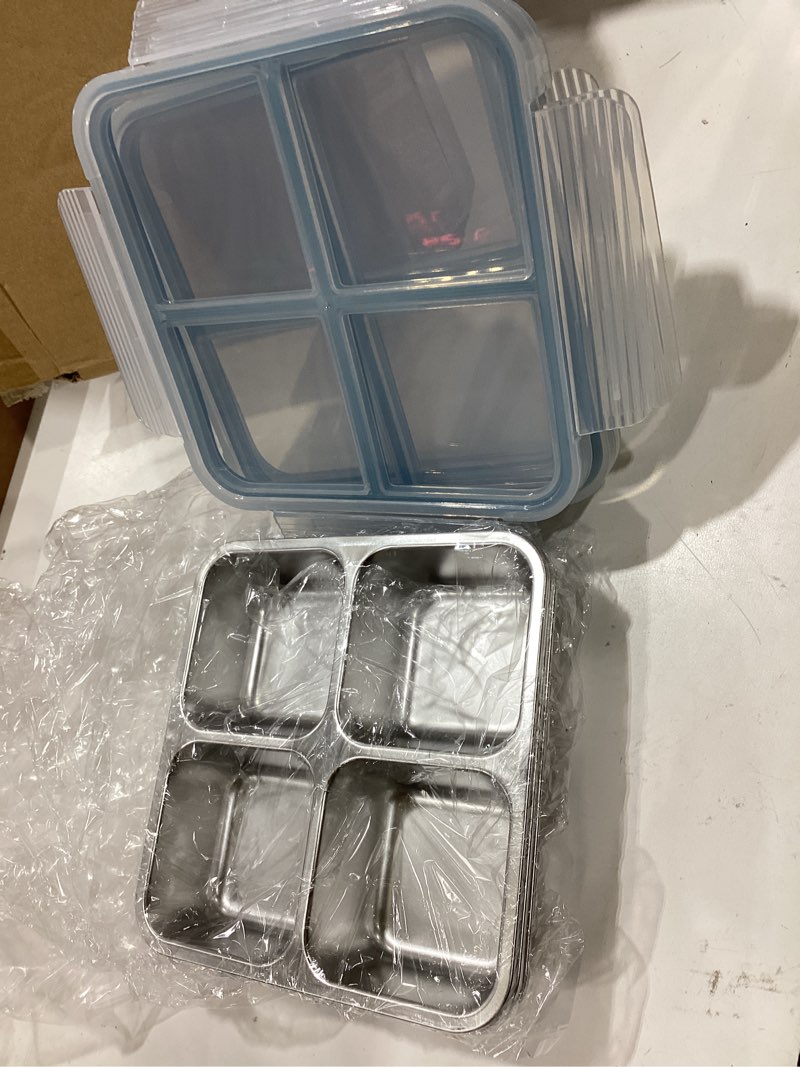 Condition photo showing Good Condition for 3 pack stainless steel reusable snack containers with lids, 4 compartment, leakproof, 24.5 oz food storage & meal prep containers, bento lunch box for adults,men,women(blue)