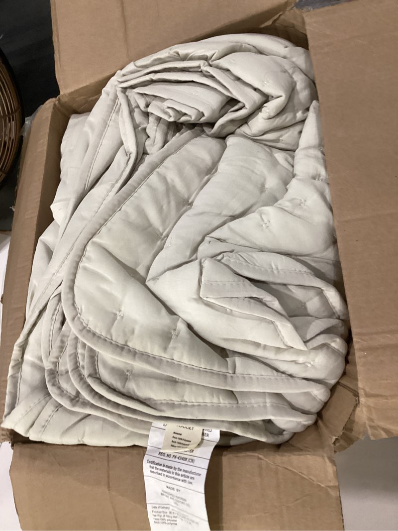 Condition photo showing As Is for wdcozy 100% cotton quilt bedspread, pre-washed lightweight soft coverlet set with 2 pillow shams, farmhouse design all season bedding set, beige beige (106\\\"x96\\\"), similar to stock photo, quilt only, size unknown