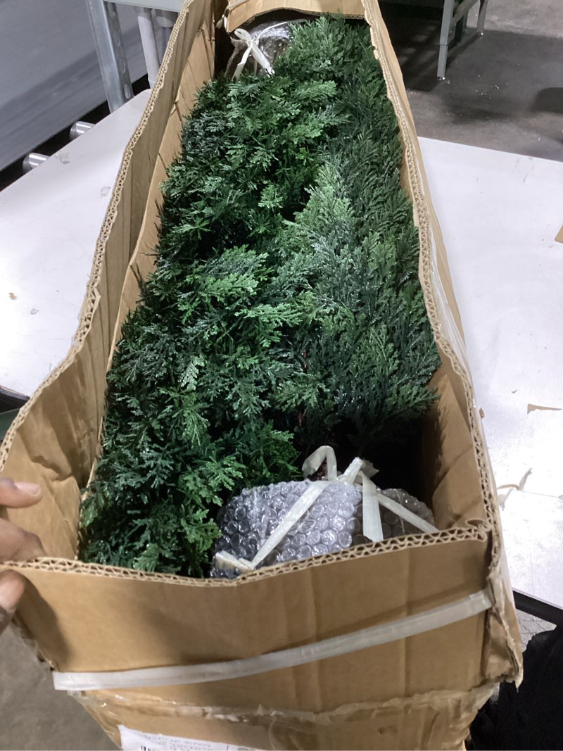 Condition photo showing Good Condition for Hananona 2 Pcs 4 Ft Artificial Topiary Cedar Trees, Outdoor Faux Pine Shrubs, Realistic Fake Greenery Plants UV Resistant Cypress Trees for Christmas Porch Front Door Decor (2, Green, 4 Ft)