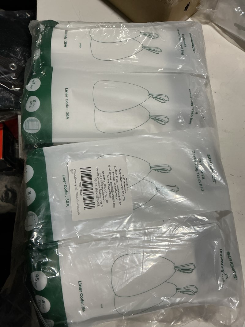 Condition photo showing Good Condition for songmics trash bags for 8-gallon (30 l) trash cans, drawstring kitchen garbage bags, pre-separated, liner code 30a, 4 rolls, 180 count, white ukrb030a04 45 count (pack of 4) bagged (30l code h)