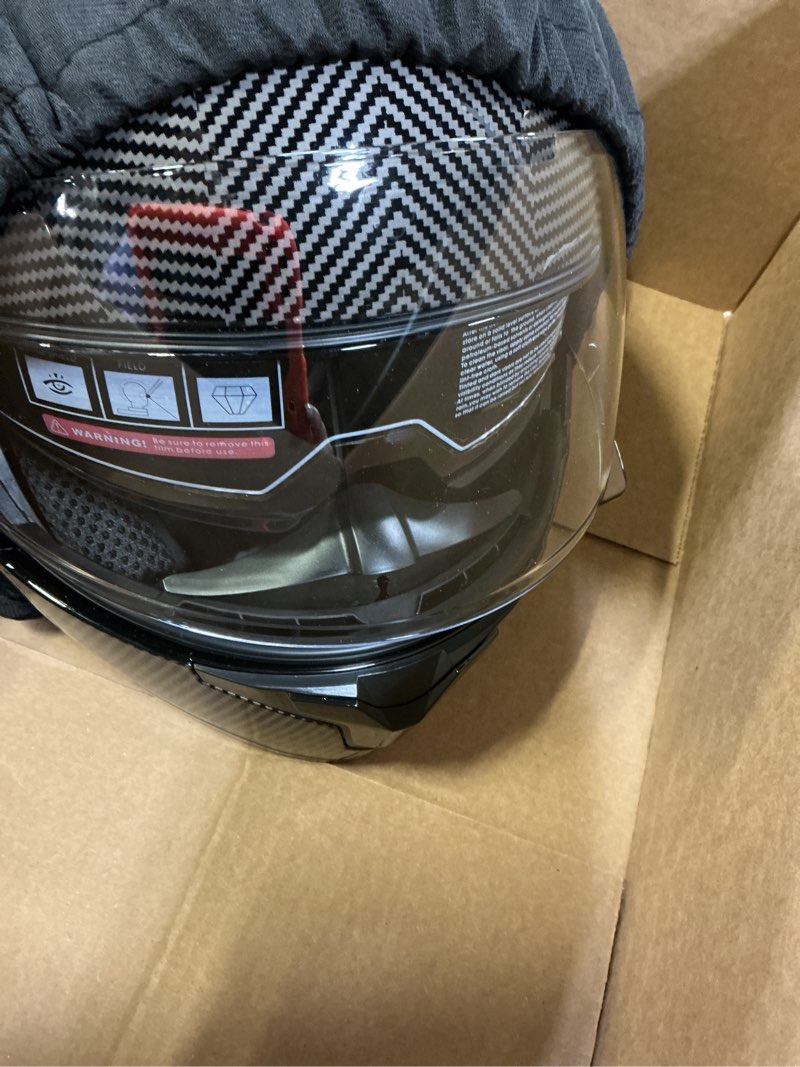Condition photo showing Good Condition for spark dot approved modular flip-up dual visor motorcycle full face helmet for adults men & women (carbon fiber, large) carbon fiber large