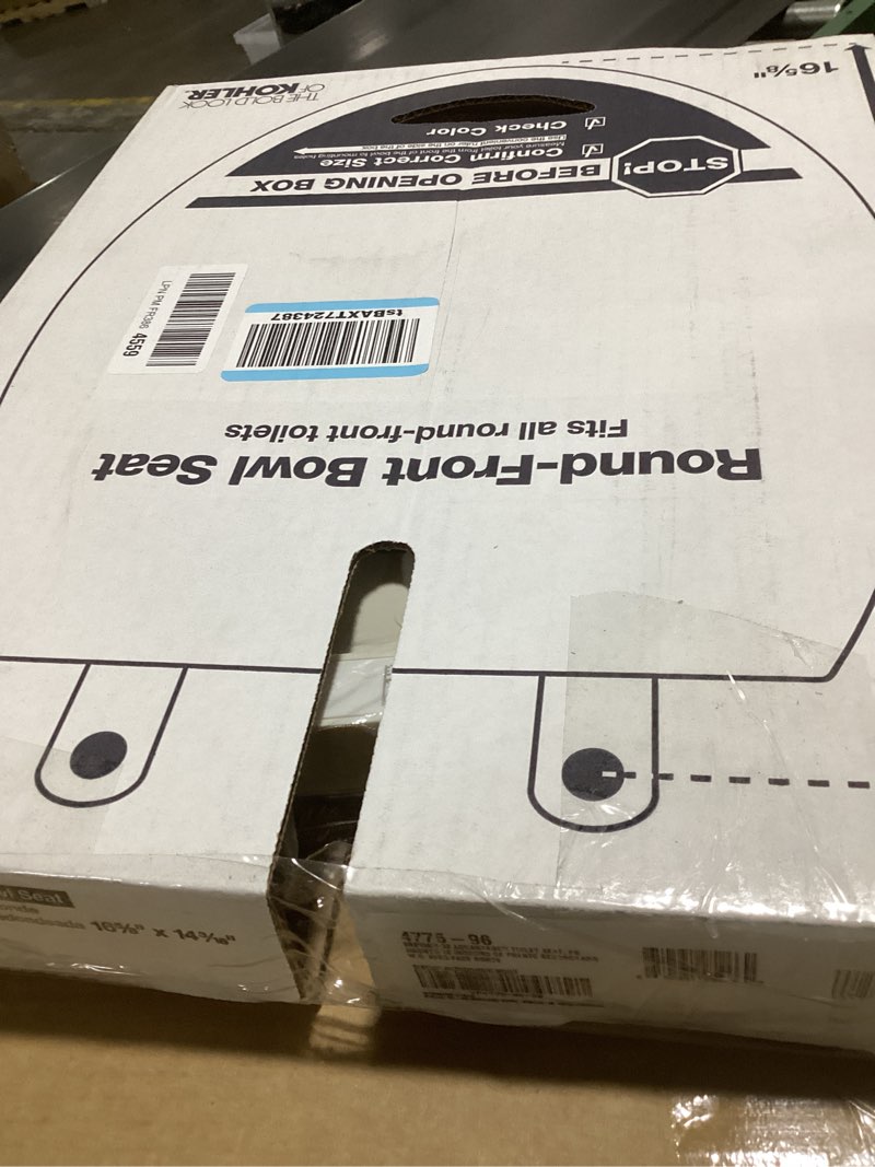 Condition photo showing Good Condition for kohler k-4775-96 brevia round toilet seat with quick-release hinges and quick-attach hardware for easy clean, biscuit round biscuit