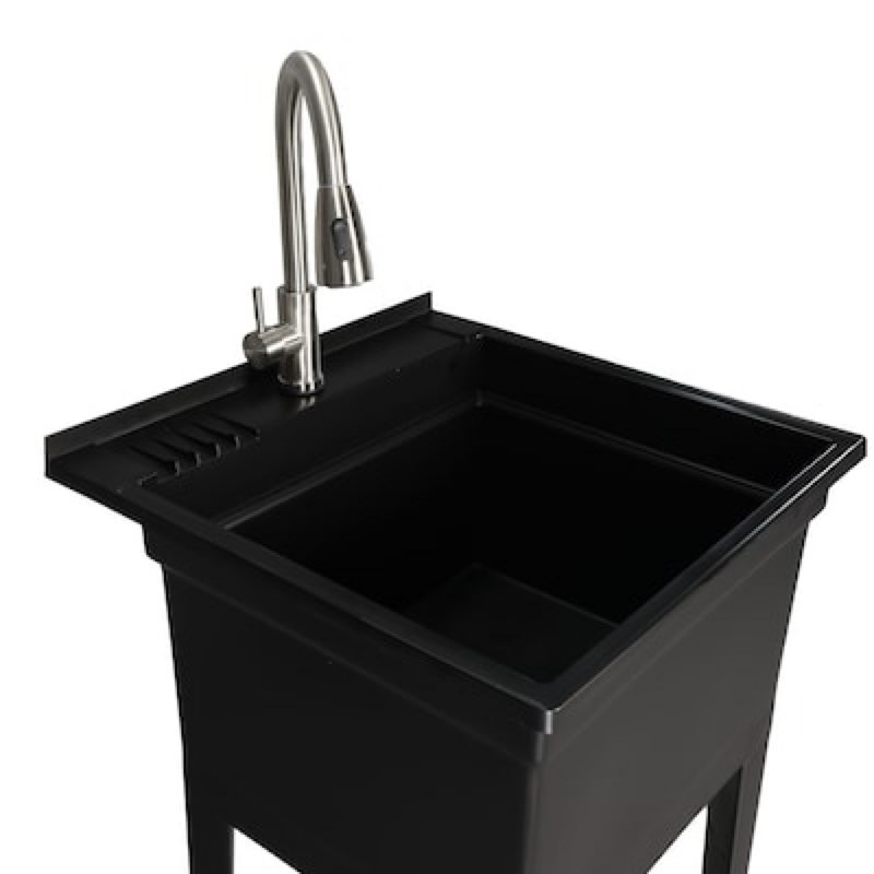 project source 24-in x 24-in 1 -basin black freestanding utility tub