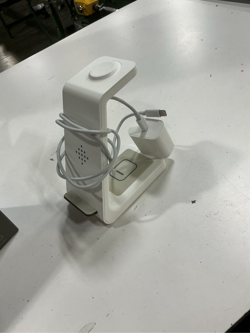 Condition photo showing As Is for 3 in 1 wireless charging station, 2026 upgraded fast desk charger station for iphone 17 16 15 14 13 12 pro max plus, charger stand for apple watch 11 10 9 8 7 6 5 4 3 2 ultra se, airpods 4 3 2 pro a-white