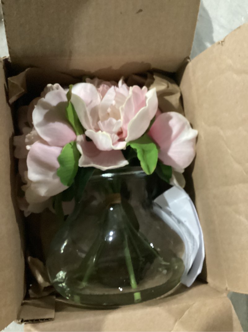 Condition photo showing New/Like New for Hollyone Pink Peonies Artificial Flowers with Vase Faux Flowers Peony Fake Flowers Silk Flower Arrangements in Glass Vase with Faux Water for Home Decor Bathroom Table Centerpiece Shelf Decorations Peony, Pink