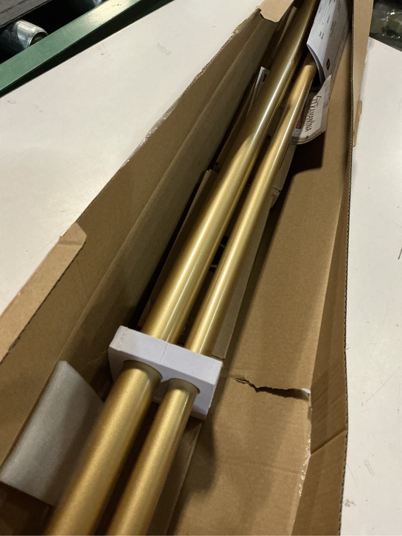Condition photo showing Good Condition for kamanina 1 inch double curtain rod 36 to 72 inches (3-6 feet), gold heavy duty curtain rods for windows, telescoping double drapery rods with end caps, fewer rods, easier install gold 36-72"