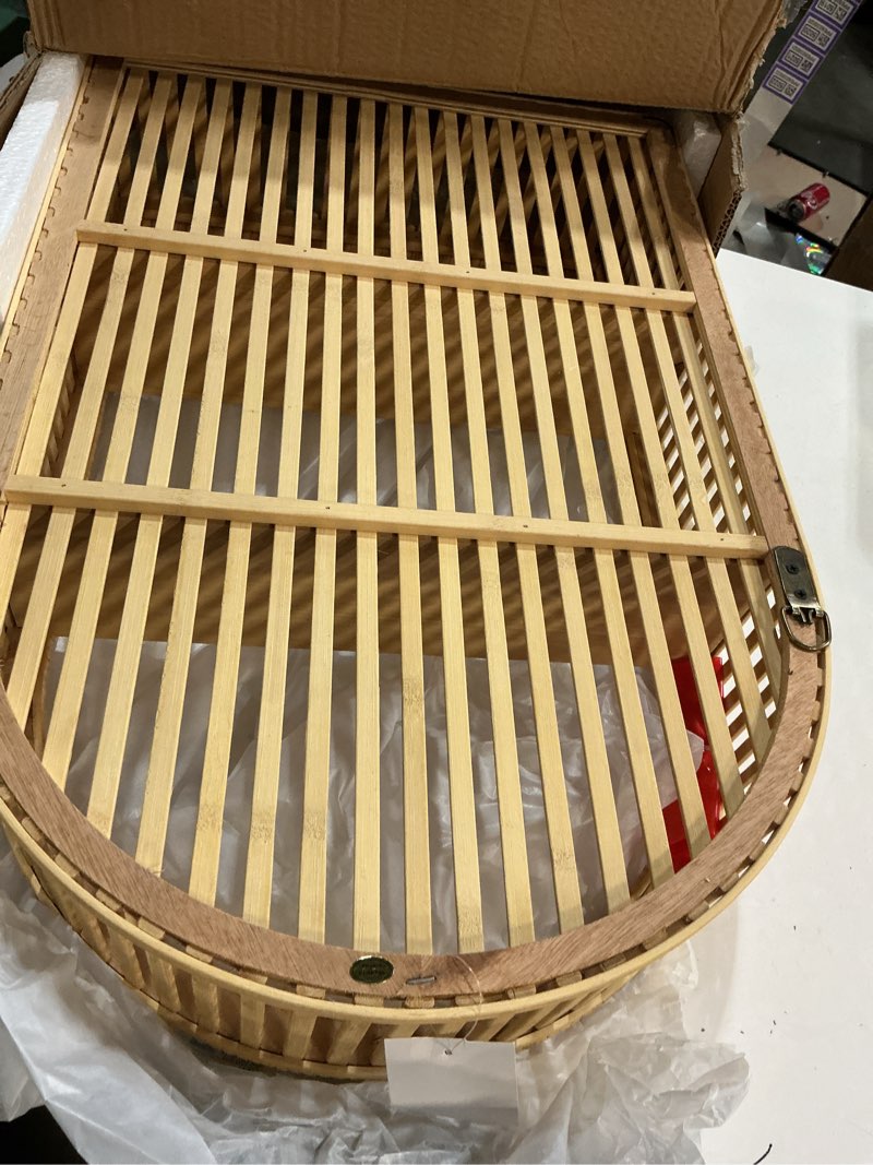 Condition photo showing New/Like New for Synovana Rattan Wall Shelf - 3 Tier Boho Arch Hanging Shelves Handcraft Floating Shelf for Bathroom Living Room Wall Decor, 15.75" x 23.62"