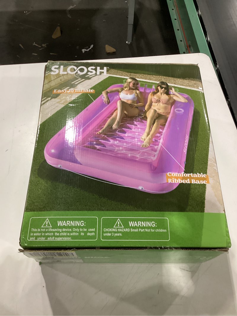 Condition photo showing New/Like New for SLOOSH Inflatable Tanning Pool Lounger Float, 85" x 57" Extra Large Pool Floats Adult with Pillow, 4 in 1 Suntan Tub Raft Floatie,Sunbathing Bed Lounge for Water Blow Up Ball Pit Party Gifts, XL-Pink Pink X-Large
