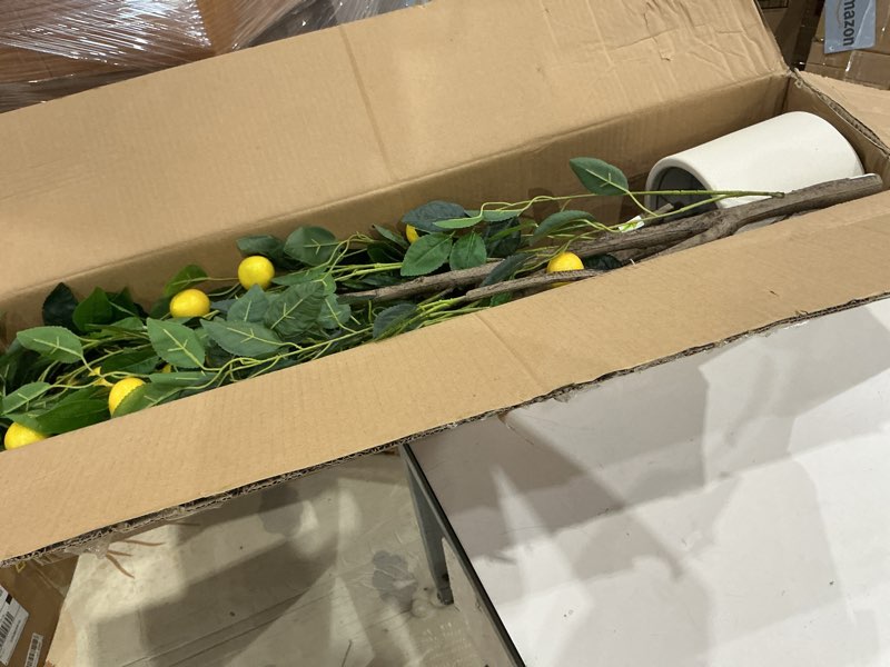 Condition photo showing Good Condition for warmplants artificial lemon tree, 6ft tall floor faux lemon plastic plant with white planter, fake lemon fruit silk tree for indoor home decor office living room lemon 6ft