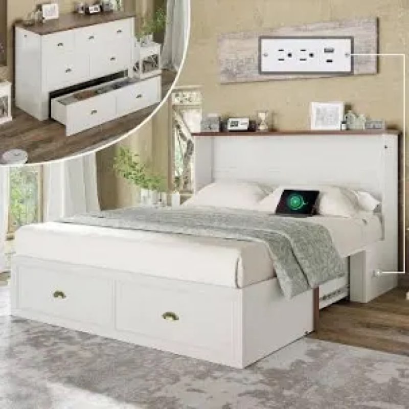 Incomplete box 1 only) Amerlife Queen Size Murphy Bed-box1-white+ Barnwood