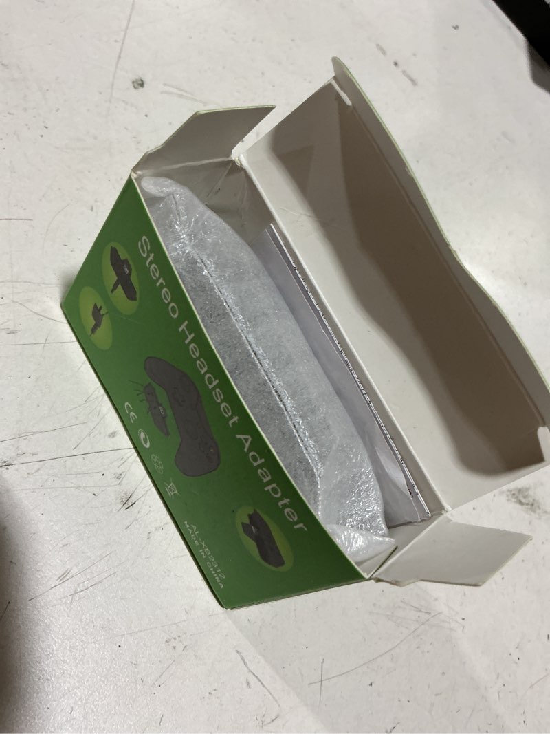Condition photo showing New/Like New for aolion headset adapter for xbox one/series x/s/elite controllers, stereo gaming headphone adapter with 3.5mm jack support, volume & chat mixer control, mic mute function