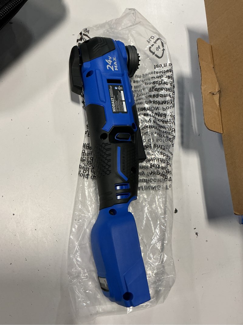 Condition photo showing As Is for kobalt 24-volt cordless brushless variable 17-piece oscillating multi-tool kit with soft case (included charger not included)