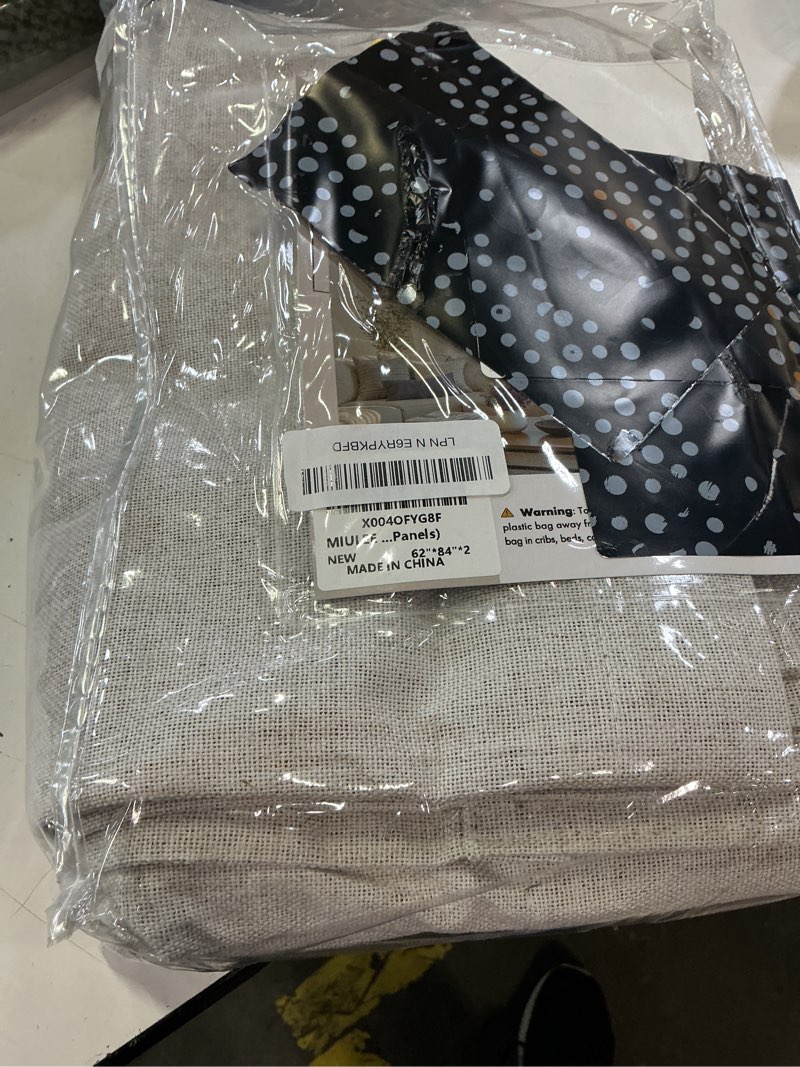 Condition photo showing New/Like New for miulee 100% blackout linen textured curtains for bedroom solid thermal insulated ivory grommet room darkening curtains & drapes luxury decor for living room nursery 62 x 84 inch (2 panels) ivory 62"w x 84"l (pack of 2)