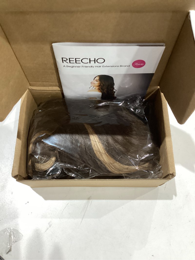 Condition photo showing Good Condition for reecho ponytail extension, 12" claw clip ponytail extension short ponytails hair extensions jaw clip on pony tails natural synthetic hairpiece for women daily, chocolate brown with highlights chocolate brown with highlights 12 inch