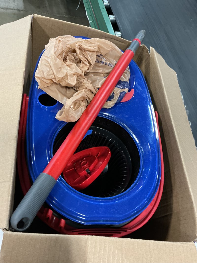 Condition photo showing As Is for o-cedar easywring rinse clean 12 in. w spin mop with bucket