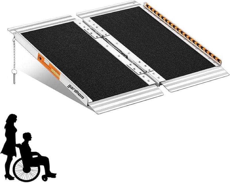 Portable Wheelchair Ramp 2Feet, gardhom Anti-Slip Aluminum Folding Handicap Ramp Wheel Chair Ramp for Home Steps Entrance Threshold Doorways Stairs Curbs Scooter