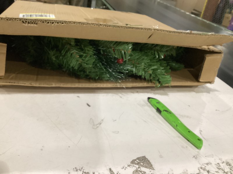 Condition photo showing Good Condition for 24 Inch Christmas Wreath with Warm Lights, Artificial Pre-Lit Christmas Wreaths for Front Door, Porch, Entryway, Outdoor Holiday Decorations, with Berry Clusters, Pine Cones, Pine Needles Green-with Light and Berry Clusters 24 Inch