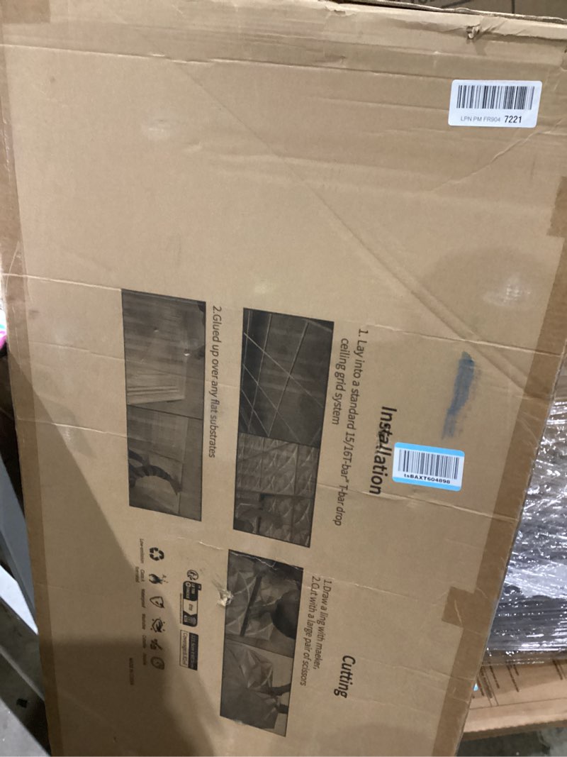 Condition photo showing Good Condition for Art3d 12-Pack Drop Ceiling Tiles 2x4 Ft, PVC Decorative Ceiling Covering Panels for Basement Kitchen Bathroom, 24x48 Inch, Cover 96 Sq. Ft, Smooth White Smooth White 24x48 inch