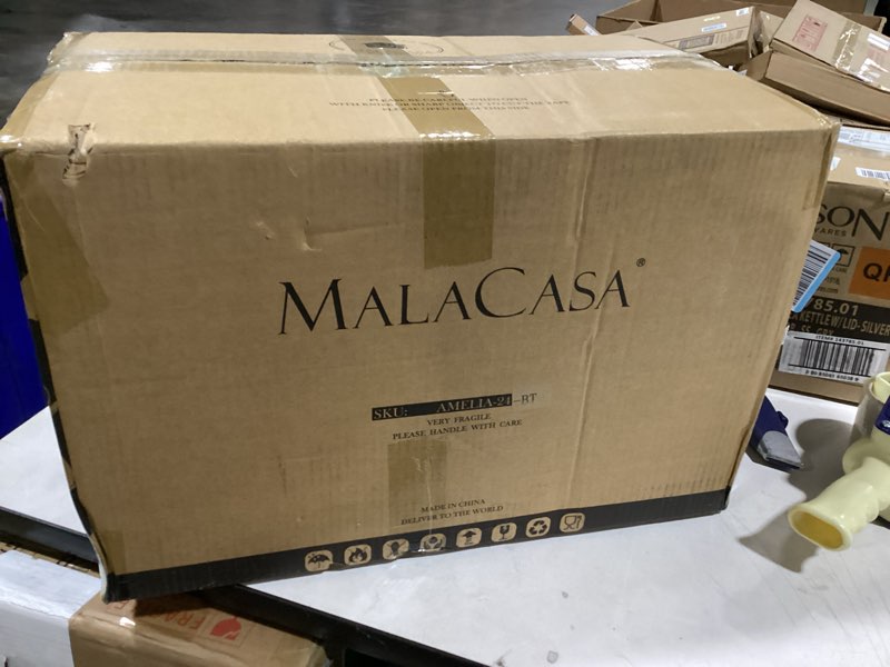 Condition photo showing New/Like New for MALACASA 24-Piece Gourmet Porcelain Dinnerware Sets, Modern White Round Dish Set for 6 - Premium Serving Plates and Bowls Sets for Dessert, Salad, Soup, Pasta - Series AMELIA AMELIA White 24 Piece (Service for 6)