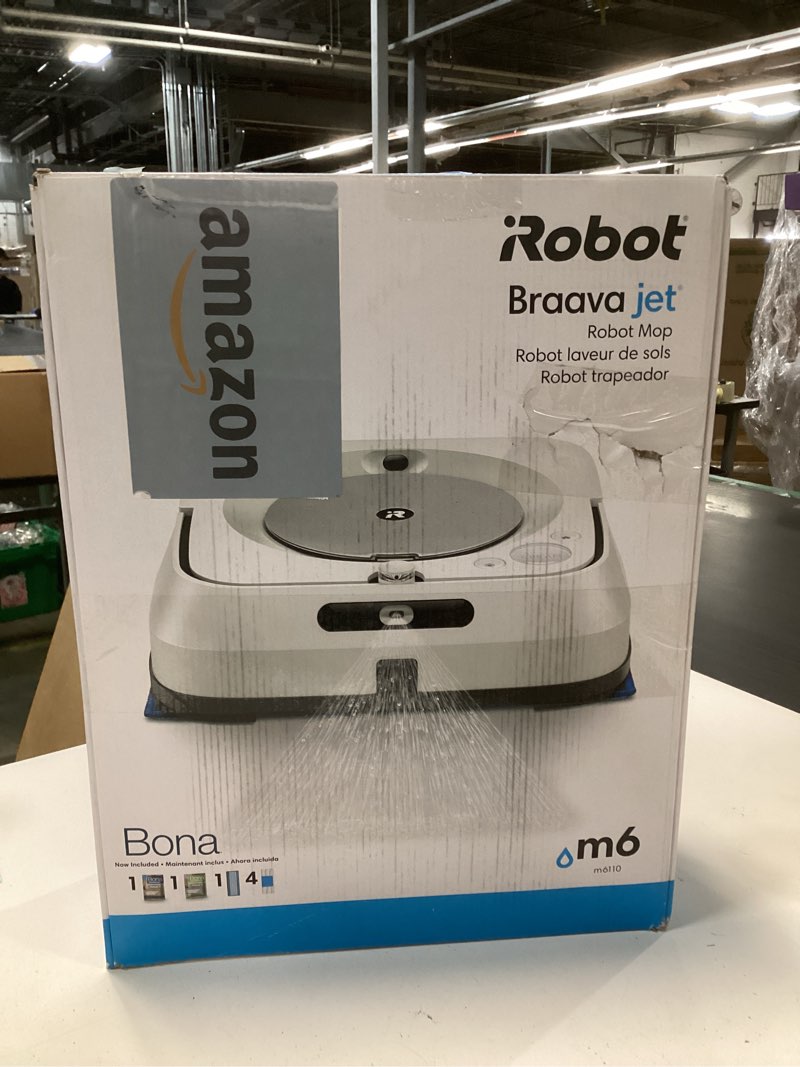 Condition photo showing New/Like New for iRobot Braava Jet M6 (6110) Ultimate Robot Mop- Wi-Fi Connected, Precision Jet Spray, Smart Mapping, Works with Alexa, Ideal for Multiple Rooms, Recharges and Resumes, White