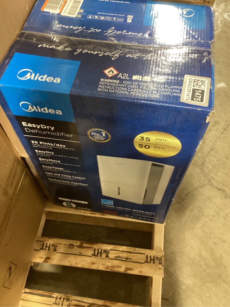 Condition photo showing New/Like New for Midea 3,000 Sq. Ft. Dehumidifier for Basement, With Reusable Air Filter 35 Pint - Ideal For Basements, Large & Medium Sized Rooms, And Bathrooms (White) 3,000 Sq. Ft. - WiFi