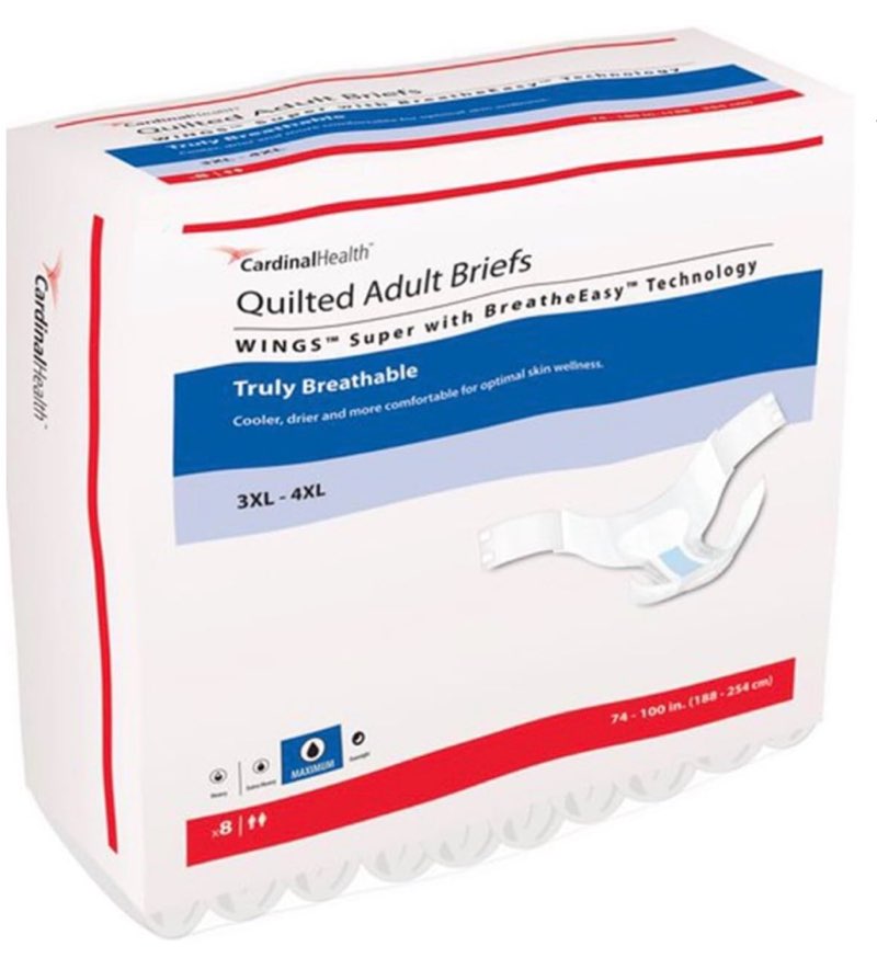 cardinal health™ quilted adult briefs, wings™ super with breatheeasy™ technology, maximum absorbency, bariatric, case of 32 bariatric case of 32