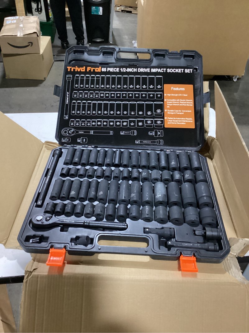 Impact Socket Wrench Set 1/2" Drive - Trivd Frol 65pcs Impact Socket Set Metric and Standard Full, M