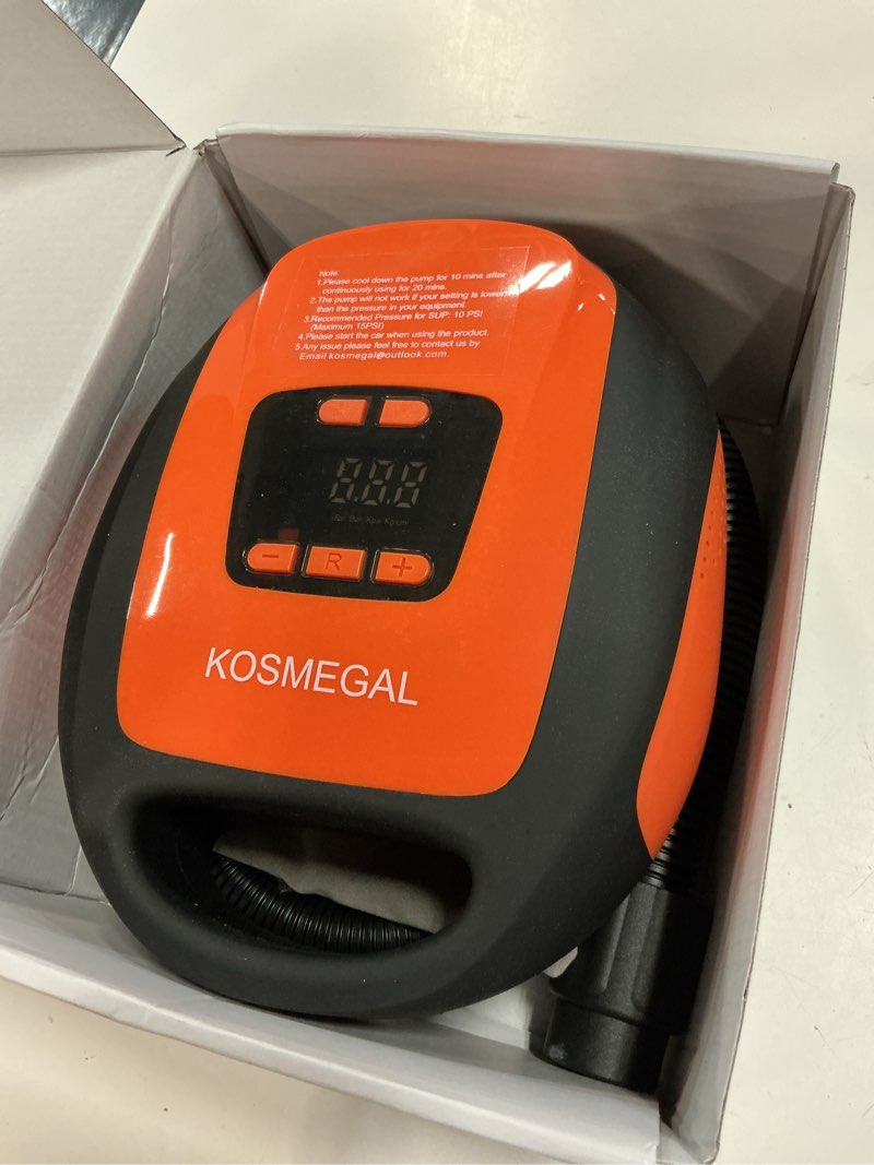 Condition photo showing Good Condition for paddle board pump electric portable, kosmegal sup pump for paddleboard, professional 20psi air compressor with auto-off, deflation function and 12v dc car connector for inflatables, kayaks and boats orange