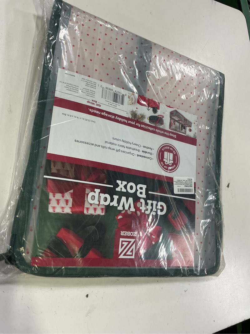 Condition photo showing New/Like New for zober wrapping paper storage containers - 33 inch gift wrapping organizer storage w/interior pockets - fits 20 standard rolls of wrapping paper, bows, and ribbons