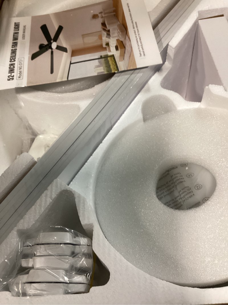 Condition photo showing New/Like New for knun 52 inch ceiling fans with lights, white low profile ceiling fan with remote control and app, double-sided fan blades, 3cct dimmable led, noiseless, flush mount ceiling fan for bedroom, patio. white 52 inch
