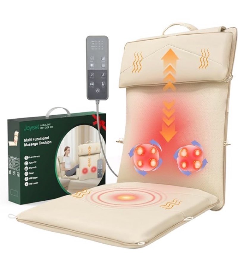 joyset shiatsu neck and back massager for chair,rolling up and down back massager with heat,4d kneading for pain relief deep tissue,portable spot massage chair pad gifts for dad,mom,friend