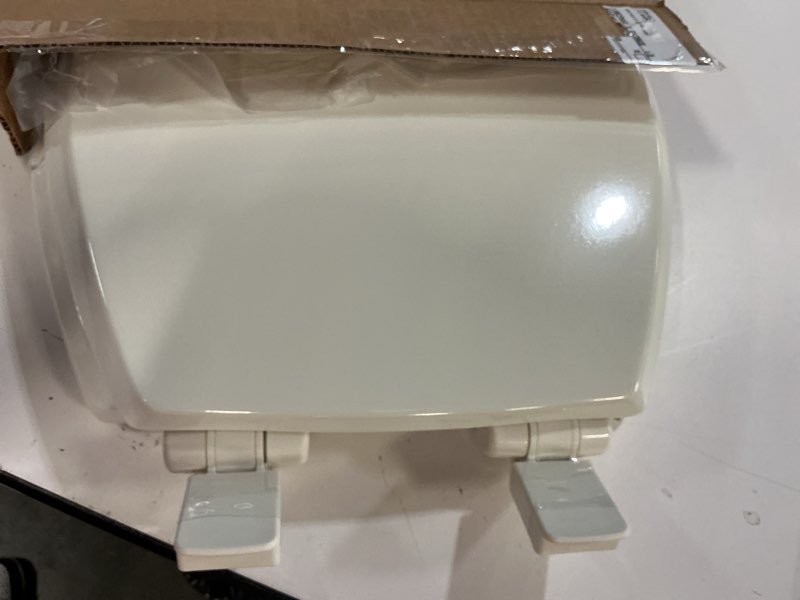 Condition photo showing As Is for Mayfair Cassel Slow Close Toilet Seat, Easy Clean, Non Slip Premium Wood Seat, Easy Install, Made in USA, Round, Biscuit Seat Round